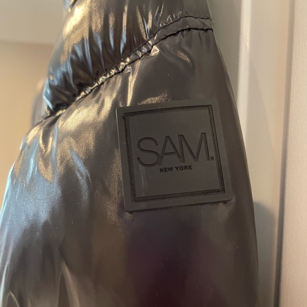 SAM. Shiny Black Puffer Jacket with High Collar size small - Picture 9 of 13